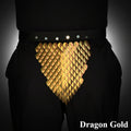 Gold scale-like pattern on a black background with 'Dragon Gold' text.