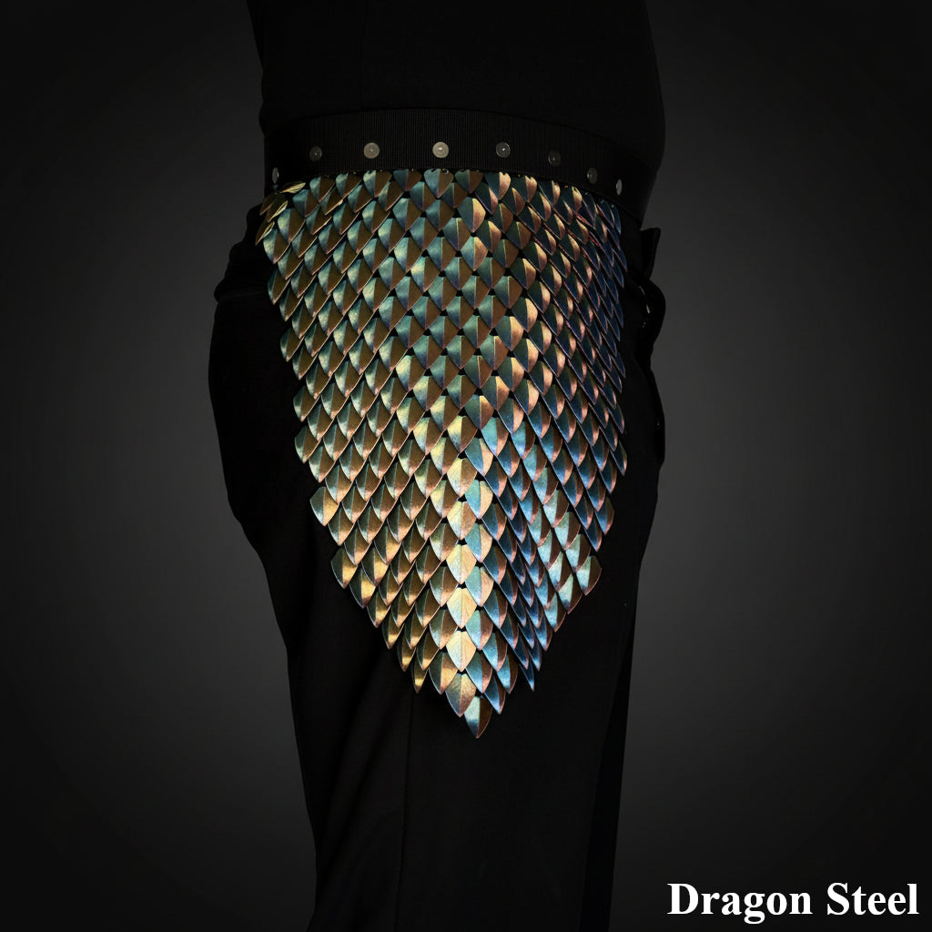 Dragon scale-like armor on a dark background with 'Dragon Steel' branding.