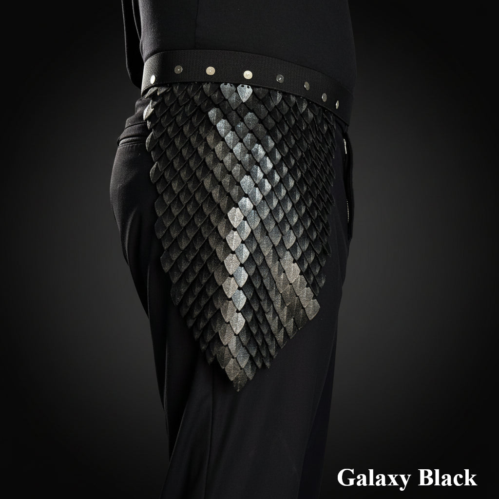 Black garment with diamond pattern and 'Galaxy Black' text on a dark background