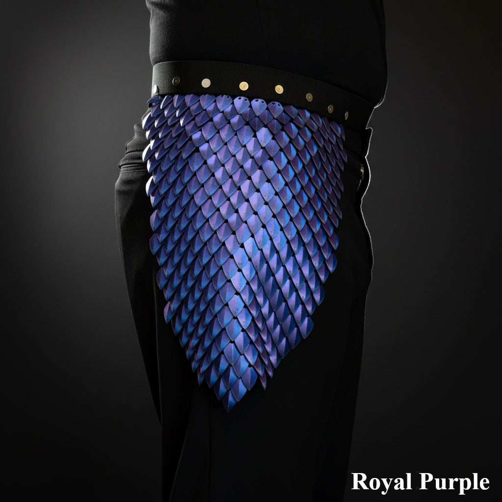 Royal purple chainmail skirt on a dark background