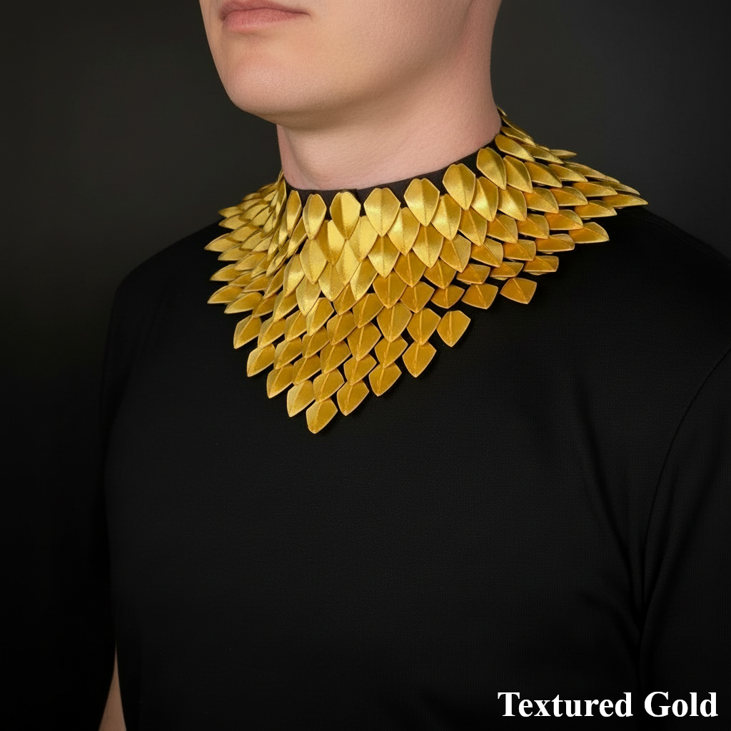Gold textured collar necklace on a black background