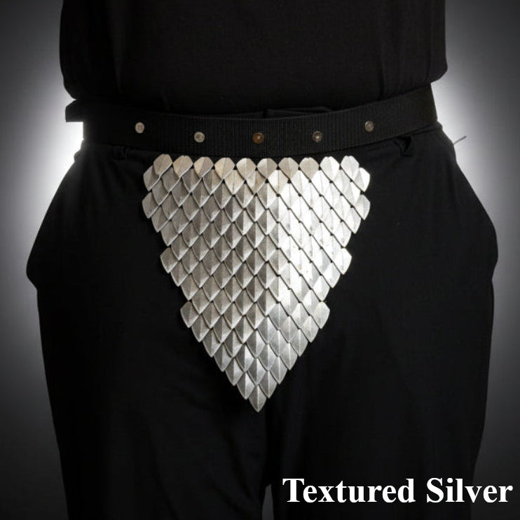 Textured silver belt with black background